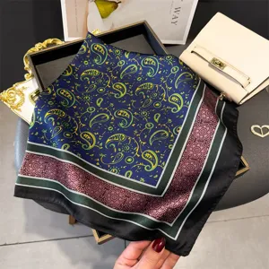 70cm paisley silk feel square scarf elegant vintage floral neckerchief for women spring summer