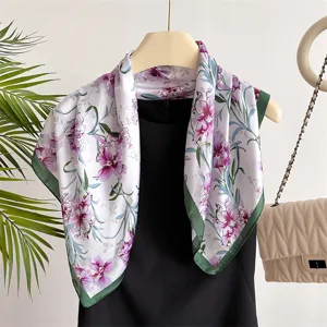 Spring and autumn 70cm silk-feeling floral square scarf neckerchief elegant floral print detail