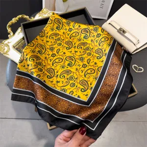 70cm paisley print silk-like square scarf for women, elegant spring summer neckerchief and head wrap.