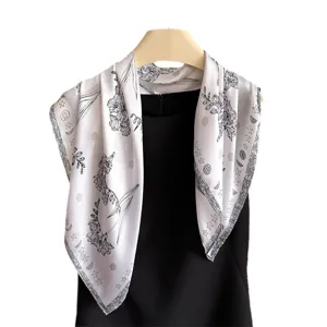 Silk square scarf floral print for women neckerchief fashion small head wrap styling