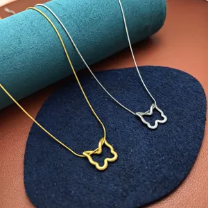 Hollow Out Butterfly Heart Pendant Necklace Titanium Steel Electroplated Snake Chain Choker For Unisex Sweet Cool Jewelry