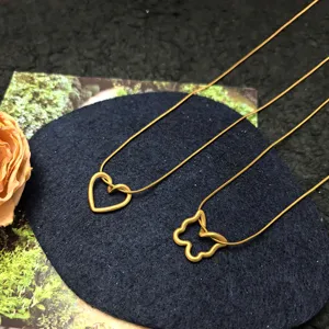 Gold minimalist hollow heart and butterfly pendant clavicle chain fashion jewelry set
