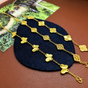 Luxury Alloy Gold Plated Chain Bracelet For Women Sparkly Rhinestone Clover Flower Butterfly Pendant Bracelet Charm Jewelry Gift
