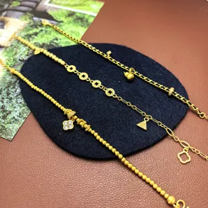 Gold plated four leaf clover bracelet set sand gold charm chain exquisite hand jewelry for women
