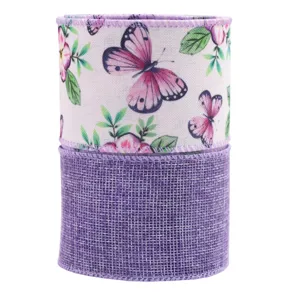 Cinta con alambre mariposa flor estilo yute morado detalle para envoltorio de regalo