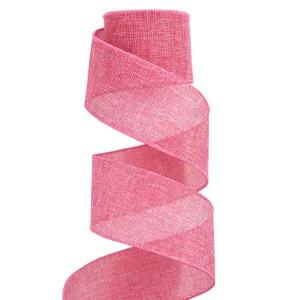 Pink wired burlap ribbon detail shot, ideal for gift wrapping, floral bows and home decor.