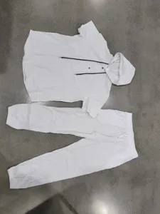 Men's white linen short sleeve hoodie and pants set, casual breathable summer beach outfit.