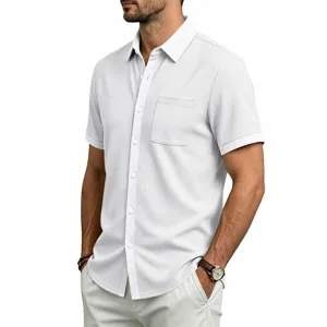 Heren zomer wafelbreisel korte mouw shirt casual zakelijke kraag top mode kleding