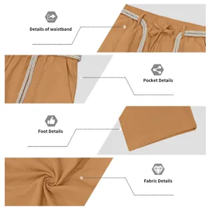 Pantalon casual recto con cordón vintage hombre verano transpirable lino vista detalle