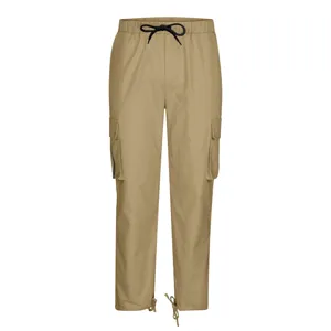 Pantalón cargo caqui con múltiples bolsillos para hombre con cremallera cordón corte recto