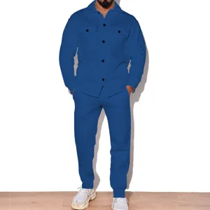 Ensemble de survêtement en suédine bleu roi pour homme avec veste et pantalon.