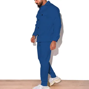 Ensemble veste et pantalon de loisir en daim pour homme automne manches longues bouton