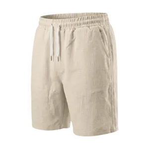 Pantalones cortos casuales de lino para hombre ropa de playa de verano cintura elástica.