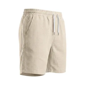 Pantalones cortos de playa casual de hombre lino texturizado verano vacaciones color sólido