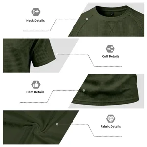 Men's waffle knit short sleeve t-shirt casual raglan crewneck summer top comfortable basic wear