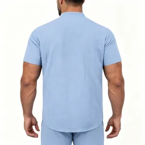 Heren casual linnen korte mouw henley shirt, losse zomer ademende top voor dagelijks gebruik