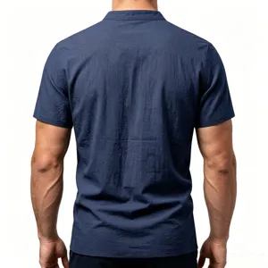 Men's casual linen short sleeve Henley shirt, comfortable summer basic top for daily.