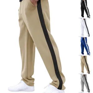 Heren losse casual sport broek met knopen, rechte pijp zijstreep lange broek.