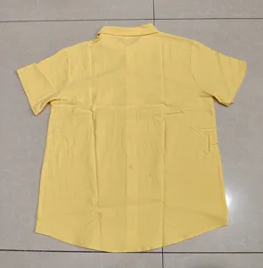 Men's Casual Yellow Linen Short Sleeve Shirt Summer Beach Holiday Back View Detail