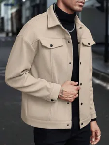 Men's casual wool blend jacket lapel single-breasted outerwear for autumn winter