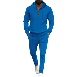 Tuta Sportiva Uomo Tessuto Waffle con Cappuccio Mezza Zip Completo Due Pezzi Casual