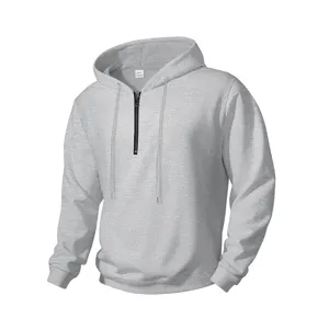Felpa con cappuccio da uomo casual con mezza zip in grigio, ideale per sport all'aperto.
