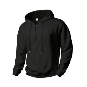 Felpa con cappuccio e mezza zip in tessuto waffle da uomo, dettagli sportivi autunno all'aperto.