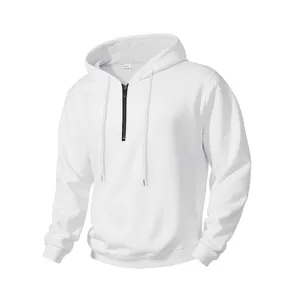 Felpa con cappuccio da uomo in tessuto waffle mezza zip, abbigliamento sportivo casual all'aperto.