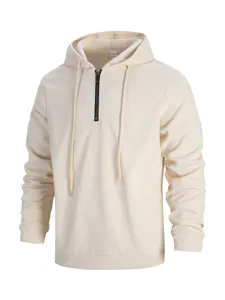 Felpa uomo con cappuccio e mezza zip in tessuto waffle autunno sportiva casual beige