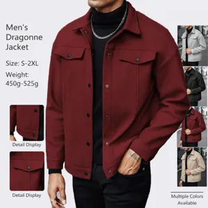 Men's Casual Wool Blend Jacket Fall Winter Turn-Down Collar Single-Breasted Long Sleeve Solid Color Regular Fit Coat
