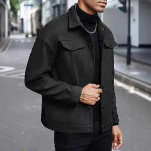Mens casual wool blend jacket outdoor street style solid color lapel single breasted outerwear