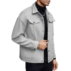 Men casual wool blend jacket autumn winter lapel single breasted outerwear grey fashion coat style new
