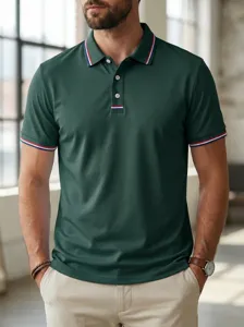 Men's casual short sleeve polo shirt with classic lapel design for business daily wear.