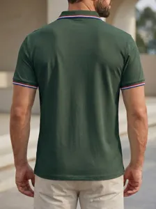 Classic men's casual solid color polo shirt with contrast tipping lapel short sleeve.