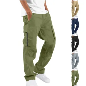 Pantalón cargo hombre bolsillos múltiples pierna recta pantalón casual elegante trabajo
