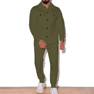 Ensemble veste boutonnée effet suédine et pantalon décontracté homme automne vue de détail