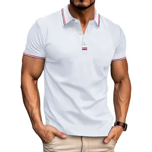 Polo pour homme décontracté à manches courtes avec col à rayures et patte de boutons style.
