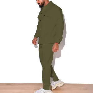 Ensemble survêtement effet suédine homme automne veste chemise manches longues pantalon