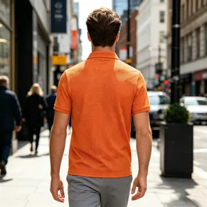 Polo d'été pour homme respirant texturé orange, haut décontracté à manches courtes.