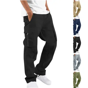 Pantalón cargo de hombre multi bolsillos corte recto casual con detalle de cremallera