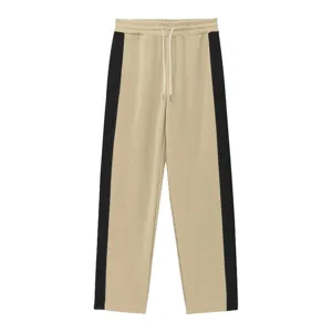 Heren casual trainingsbroek met drukknopen en zijstrepen losse rechte lange broek detail
