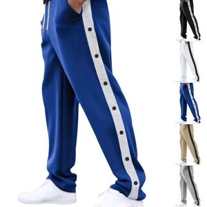 Heren Casual Sport Drukknoop Joggingbroek Losse Rechte Pijp Kleurenblok Trainingsbroek Herfst Activewear Broek