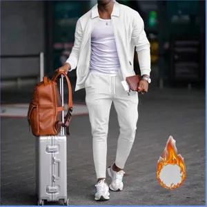 Men's Waffle Knit Zip Cardigan Tracksuit Casual Autumn Long Sleeve Two Piece Set.