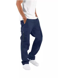 Pantalon cargo azul hombre corte recto multipolsillos casual primavera otono ropa exterior