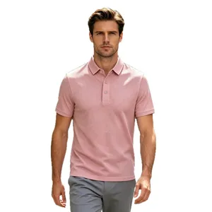 Homme ete respirant decontracté sechage rapide rose uni col revers polo manches courtes quotidien.