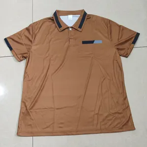 Men's brown short sleeve polo shirt casual business top with contrast collar and pocket detail