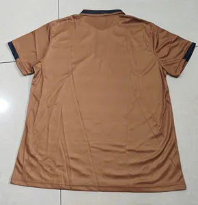 Men's casual brown short sleeve polo shirt with black contrast collar for daily wear and business.