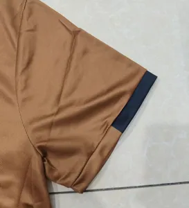 Men casual polo shirt sleeve detail brown fabric breathable top business fashion apparel
