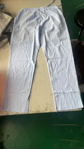 Men's casual cotton linen trousers light blue elastic waist straight leg pants summer wear