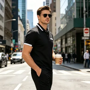 Mens casual polo shirt with contrast collar detail and chest pocket for stylish wear